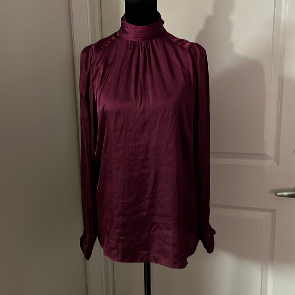 M Zara purple high neck blouse with pearlescent buttons